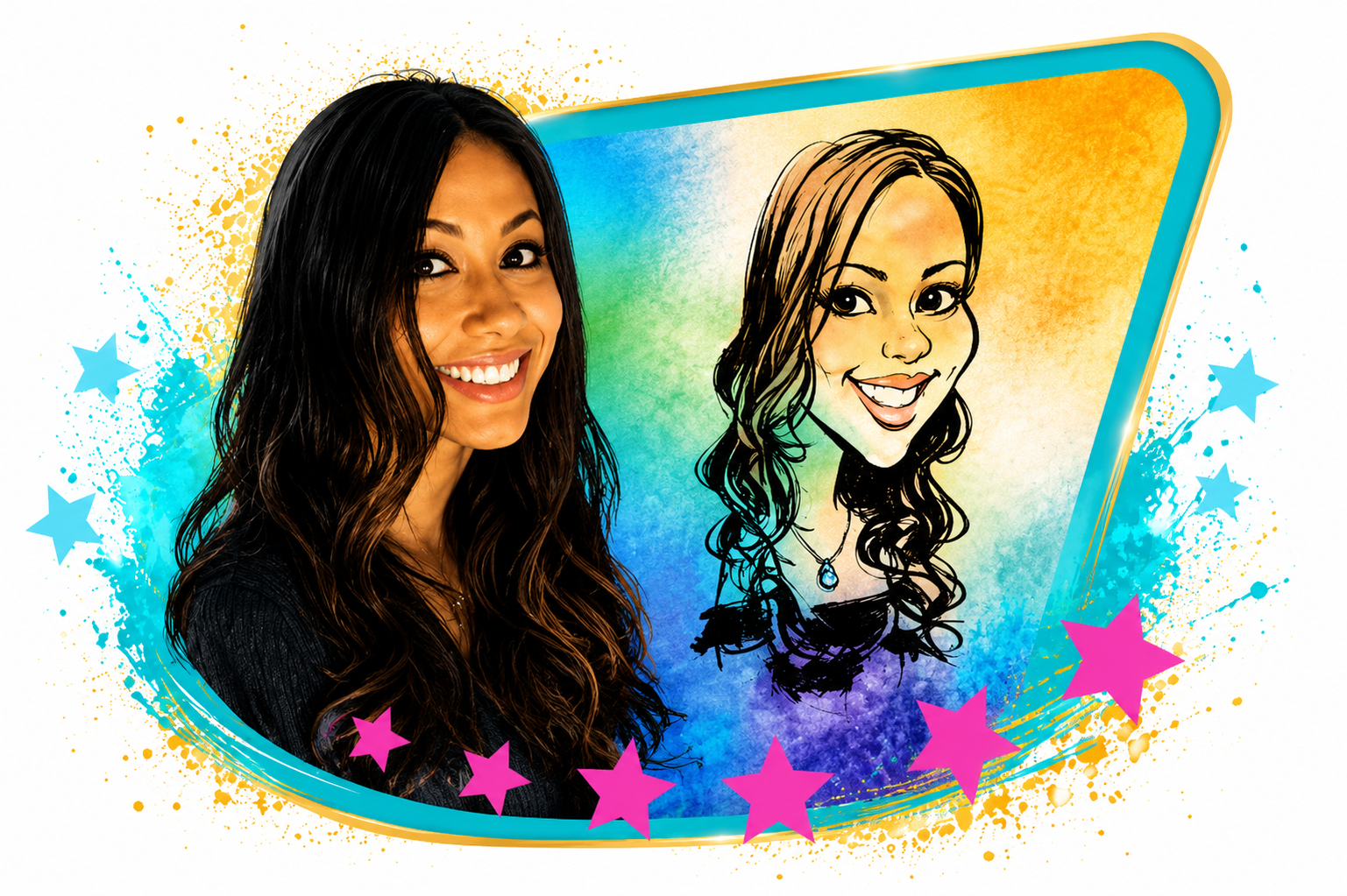 Vibrant color caricature of a smiling young woman