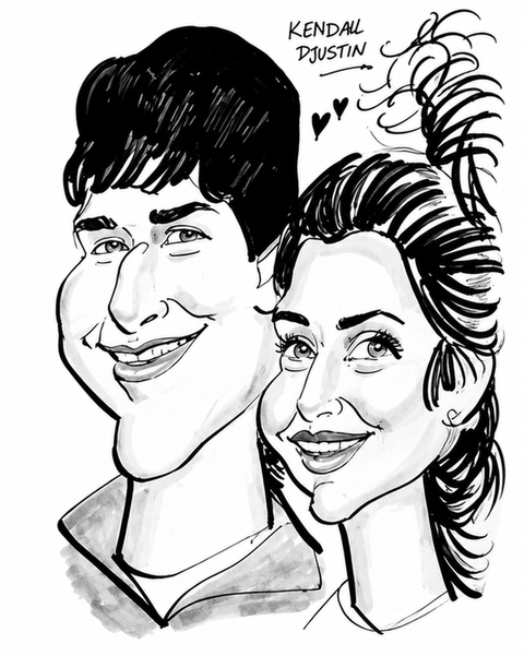 Black-and-white duo caricature of Kendall and Djustin